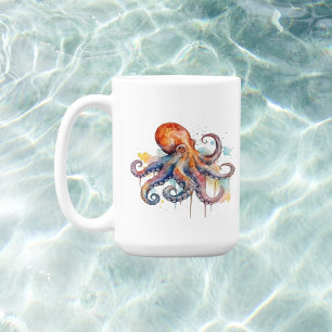 Kleurrijke octopus in waterverf grote ogen koffiemok