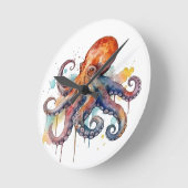 Kleurrijke octopus in waterverf grote ogen ronde klok (Hoek)