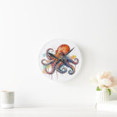 Kleurrijke octopus in waterverf grote ogen ronde klok (Huis)