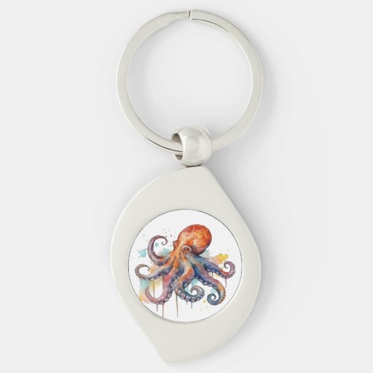 Kleurrijke octopus in waterverf grote ogen sleutelhanger (Voorkant)