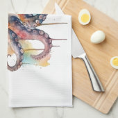 Kleurrijke octopus in waterverf theedoek (Quarter Fold)