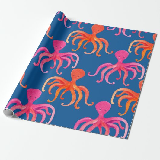 Kleurrijke octopus naadloos patroon cadeaupapier (Uitgerold)