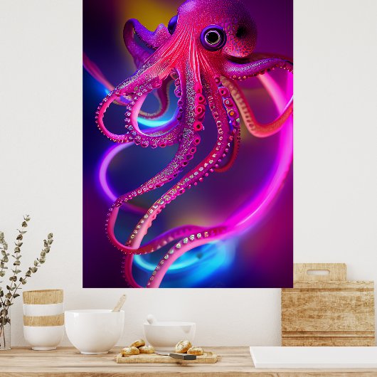 Kleurrijke Octopus Poster - Zee Monster Digitale K (Keuken)