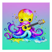 Kleurrijke Octopus Spelen Gitaar Perfect Poster (Voorkant)