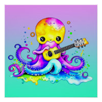 Kleurrijke Octopus Spelen Gitaar