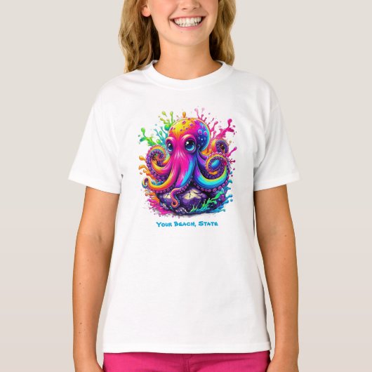 Kleurrijke Octopus Splash- T-shirt (Voorkant)