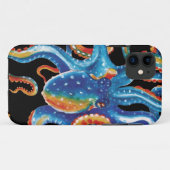 kleurrijke octopus tentacles op zwart Case-Mate iPhone case (Achterkant (horizontaal))