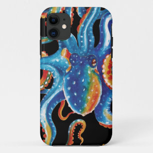 kleurrijke octopus tentacles op zwart Case-Mate iPhone case