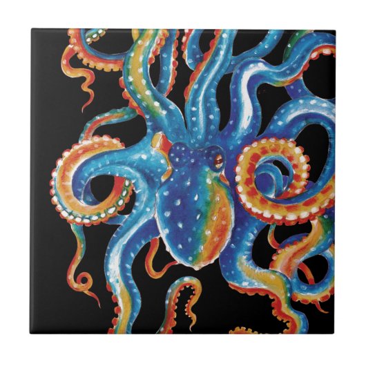 kleurrijke octopus tentacles op zwart tegeltje (Voorkant)