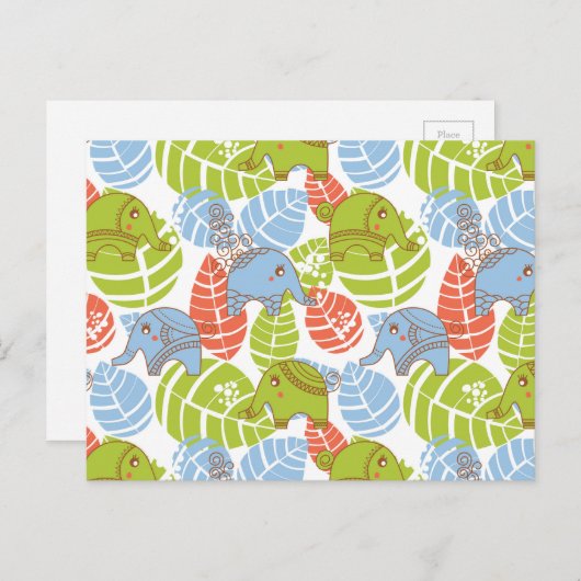 Kleurrijke Oerwoud Elephants Briefkaart (Voorkant / Achterkant)