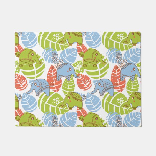 Kleurrijke Oerwoud Elephants Deurmat (Voorkant)