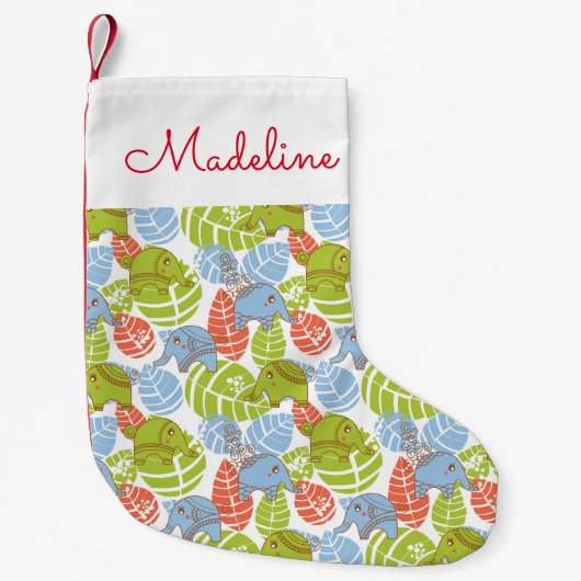 Kleurrijke Oerwoud Elephants | Jouw namen toevoege Kleine Kerstsok (Voorkant)
