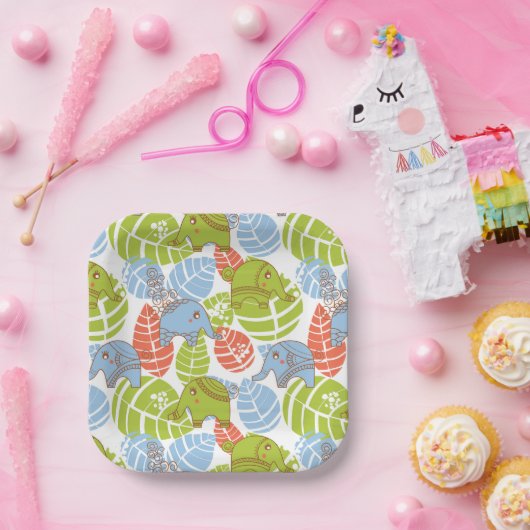 Kleurrijke Oerwoud Elephants Papieren Bordje (Feest)