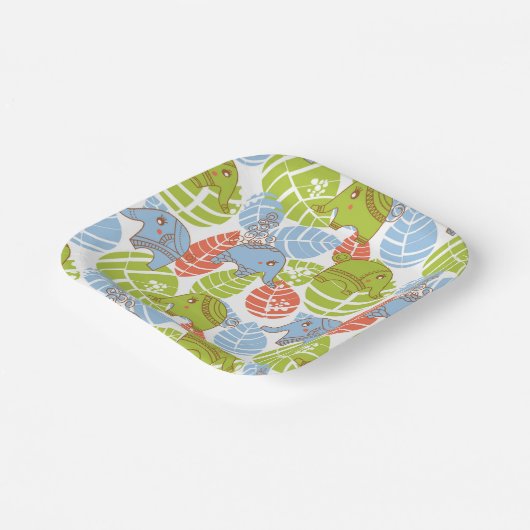 Kleurrijke Oerwoud Elephants Papieren Bordje (Gebogen)