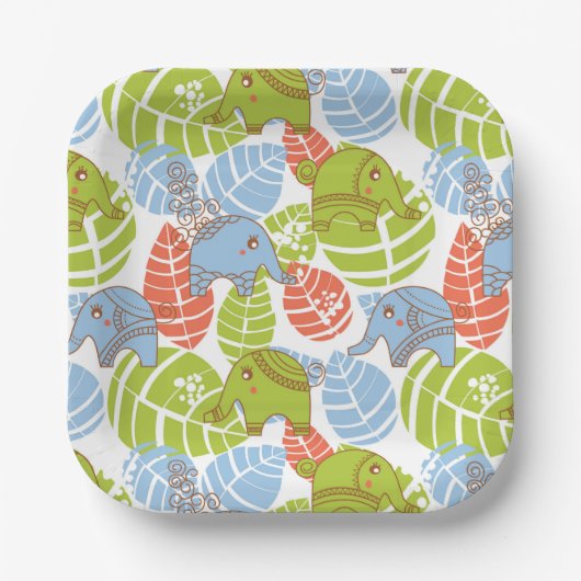 Kleurrijke Oerwoud Elephants Papieren Bordje (Voorkant)