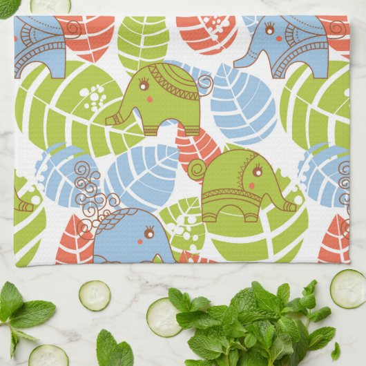 Kleurrijke Oerwoud Elephants Theedoek (Gevouwen)