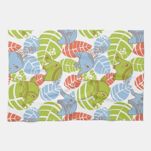Kleurrijke Oerwoud Elephants Theedoek (Horizontaal)