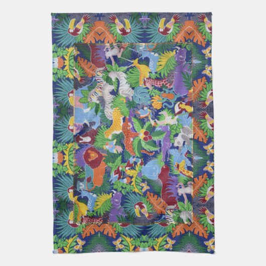 Kleurrijke Oerwouden Dieren Thea Towel Theedoek (Verticaal)