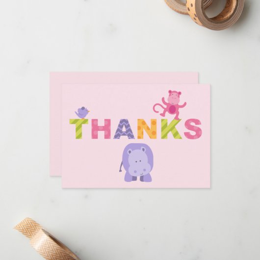 Kleurrijke Oerwouden Dieren voor Baby Meisje Roze  Notitiekaartje (Voorkant / Achterkant in situ)