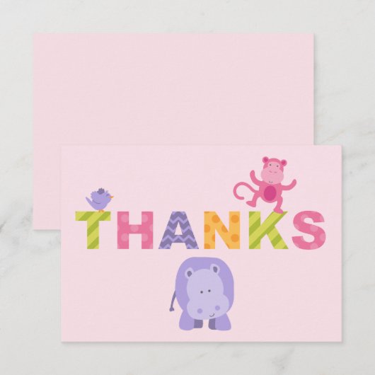 Kleurrijke Oerwouden Dieren voor Baby Meisje Roze  Notitiekaartje (Voorkant / Achterkant)