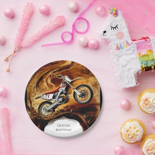 Kleurrijke Off Road Kinderen Motorcycle Birthday Papieren Bordje (Feest)