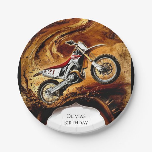 Kleurrijke Off Road Kinderen Motorcycle Birthday Papieren Bordje (Voorkant)