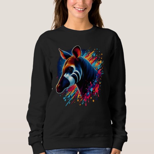 Kleurrijke Okapi Splash Paint Artwork Trui (Voorkant)