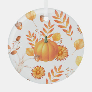 Kleurrijke oktober pompoenen herfstpatroon glas ornament