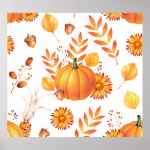 Kleurrijke oktober pompoenen herfstpatroon poster