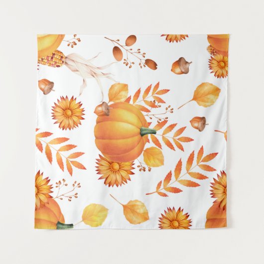 Kleurrijke oktober pompoenen herfstpatroon wandkleed (Voorkant (horizontaal))