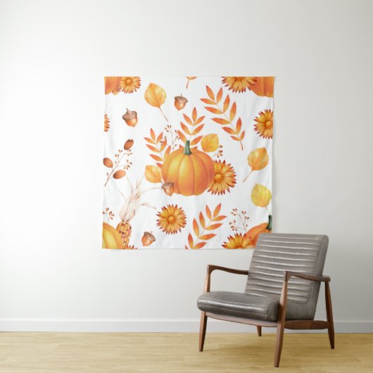 Kleurrijke oktober pompoenen herfstpatroon wandkleed (In situ)
