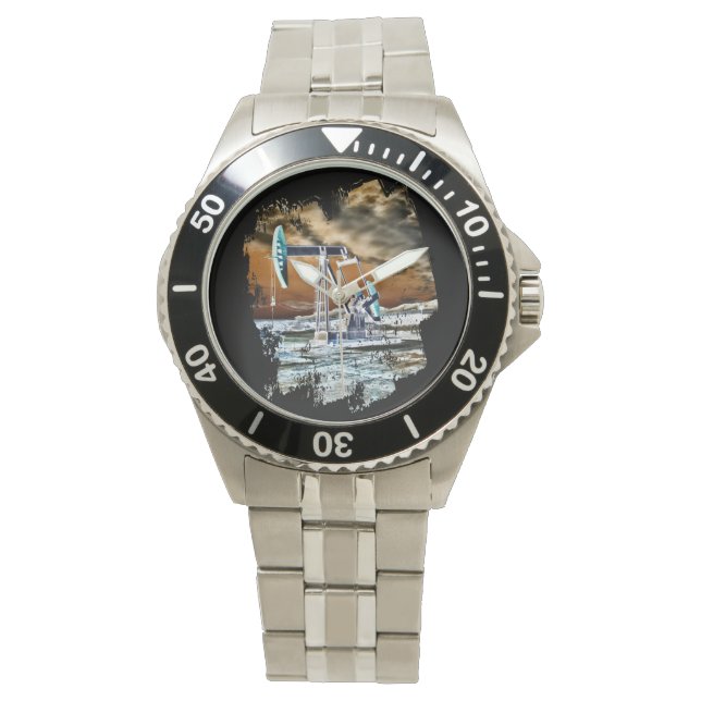 Kleurrijke Olie Goed Pompen "Pumpjack" Unit Watch Horloge (Voorkant)