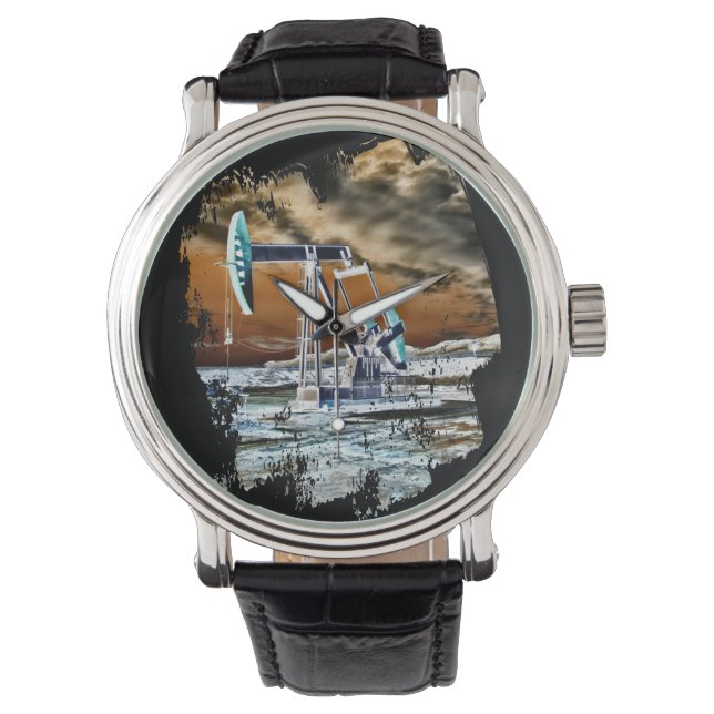 Kleurrijke Olie Goed Pompen "Pumpjack" Unit Watch Horloge (Voorkant)
