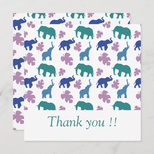 Kleurrijke olifant bedankkaart - kaart (Voorkant / Achterkant)