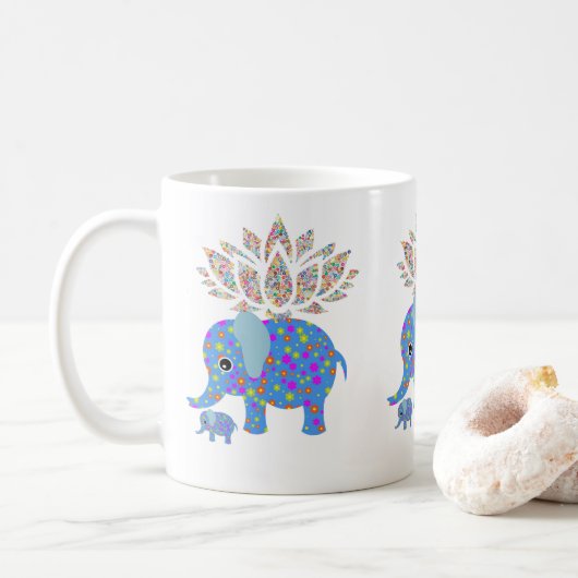 Kleurrijke Olifant Blauwe Mok (Met donut)