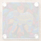 Kleurrijke  olifant en Mandala Glazen Onderzetter (Achterkant)