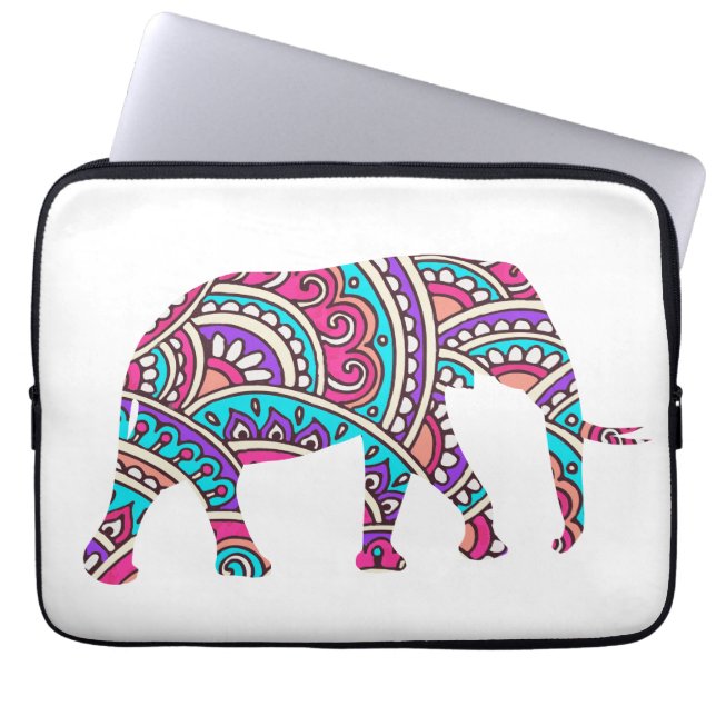 Kleurrijke olifant laptop sleeve (Voorkant)