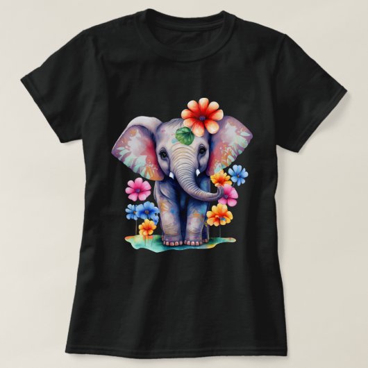 Kleurrijke olifant met bloemen t-shirt (Design voorkant)