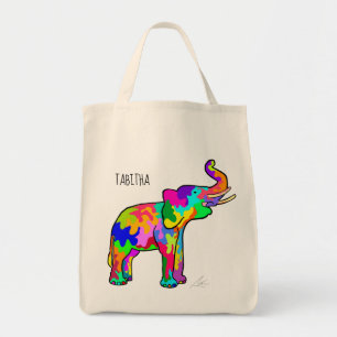 Kleurrijke olifant met de hand gekleurde moderne k tote bag