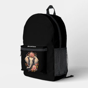 Kleurrijke olifant met florale design bedrukte rugzak