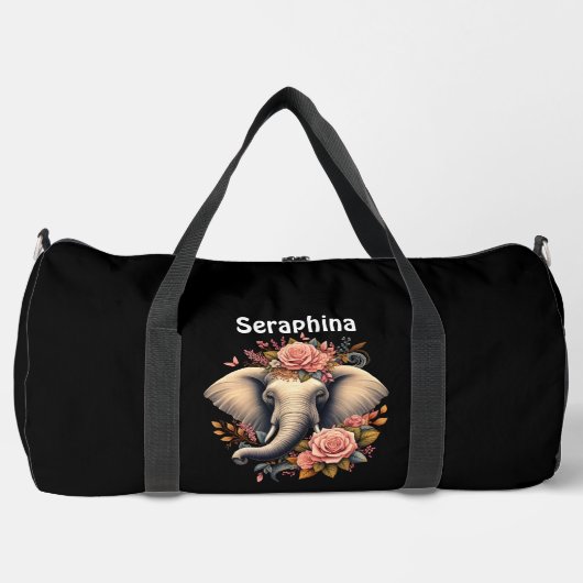 Kleurrijke olifant met florale design plunjezak (Voorkant)