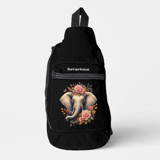 Kleurrijke olifant met florale design sling bag (Voorkant)