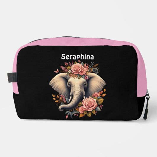 Kleurrijke olifant met florale design toilettasje (Voorkant)