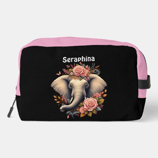 Kleurrijke olifant met florale design toilettasje (Achterkant)