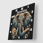 Kleurrijke olifant met florale design vierkante klok (Hoek)