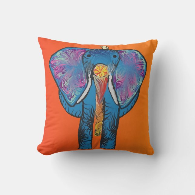 Kleurrijke olifant met rood/Oranje op Pillow Buitenkussen (Voorkant)