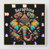 Kleurrijke olifant met snoep decor vierkante klok (Voorkant)