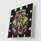 Kleurrijke olifant met snoep decor vierkante klok (Hoek)