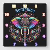 Kleurrijke olifant op een feestelijke beurs vierkante klok (Voorkant)