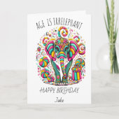 Kleurrijke Olifant Verjaardag Kaart voor een Vroli (Voorkant)
